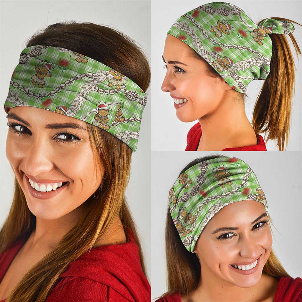 Green Palaka Hawaii Mele Kalikimaka Neck Gaiter Ohia Lehua Shell Leis Funny Gingerbread Santa - Polynesian Pride