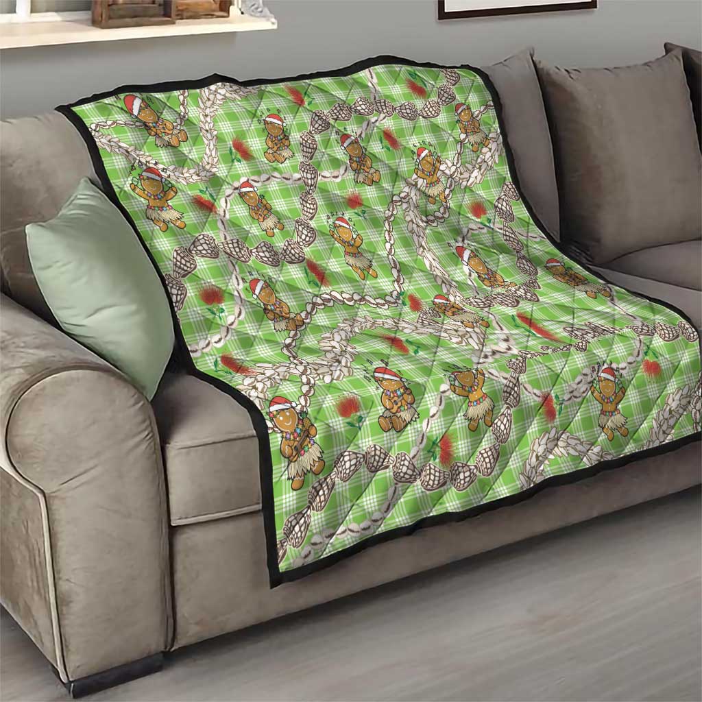 Green Palaka Hawaii Mele Kalikimaka Quilt Ohia Lehua Shell Leis Funny Gingerbread Santa - Polynesian Pride