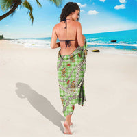Green Palaka Hawaii Mele Kalikimaka Sarong Ohia Lehua Shell Leis Funny Gingerbread Santa - Polynesian Pride