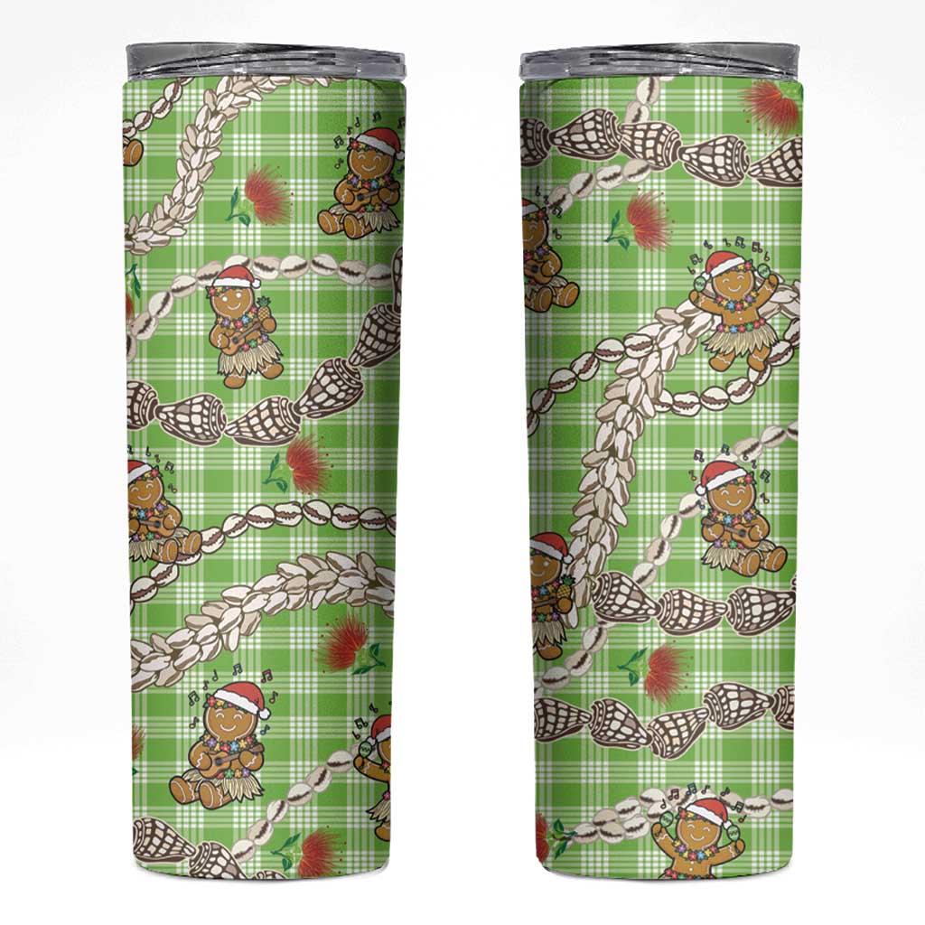 Green Palaka Hawaii Mele Kalikimaka Skinny Tumbler Ohia Lehua Shell Leis Funny Gingerbread Santa LT14 Green - Polynesian Pride