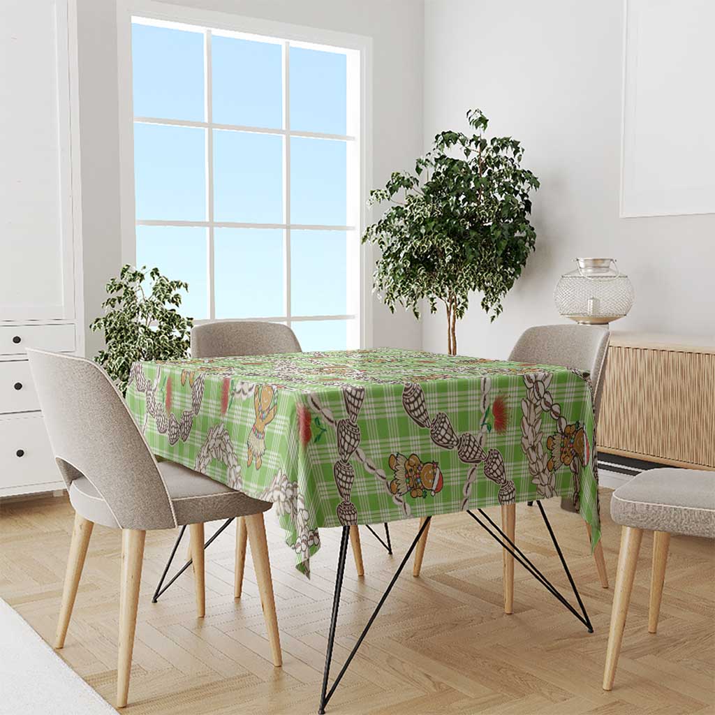 Green Palaka Hawaii Mele Kalikimaka Tablecloth Ohia Lehua Shell Leis Funny Gingerbread Santa - Polynesian Pride