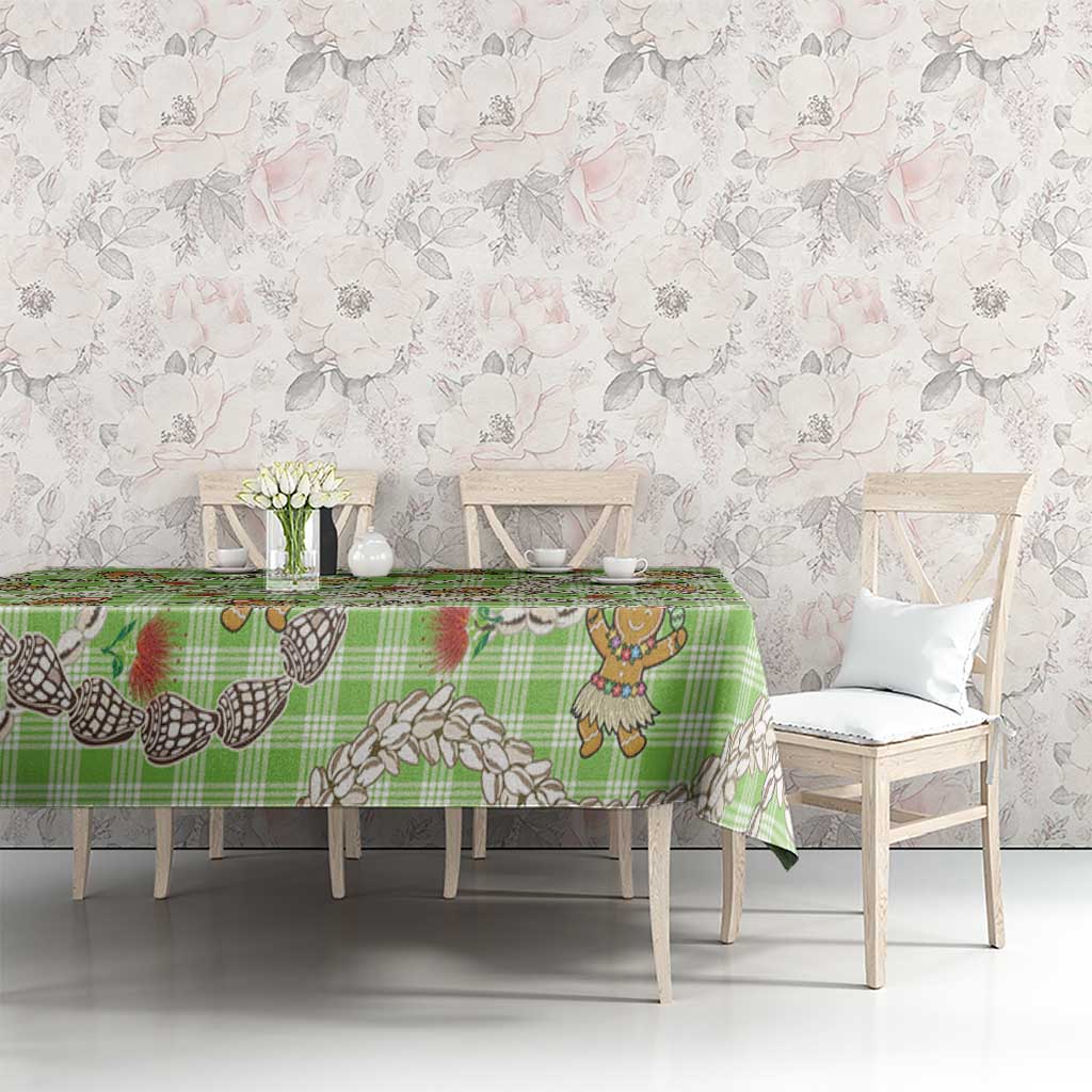 Green Palaka Hawaii Mele Kalikimaka Tablecloth Ohia Lehua Shell Leis Funny Gingerbread Santa - Polynesian Pride