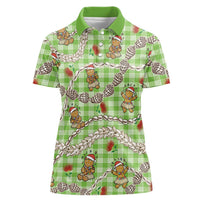 Green Palaka Hawaii Mele Kalikimaka Women Polo Shirt Ohia Lehua Shell Leis Funny Gingerbread Santa LT14 Female Green - Polynesian Pride