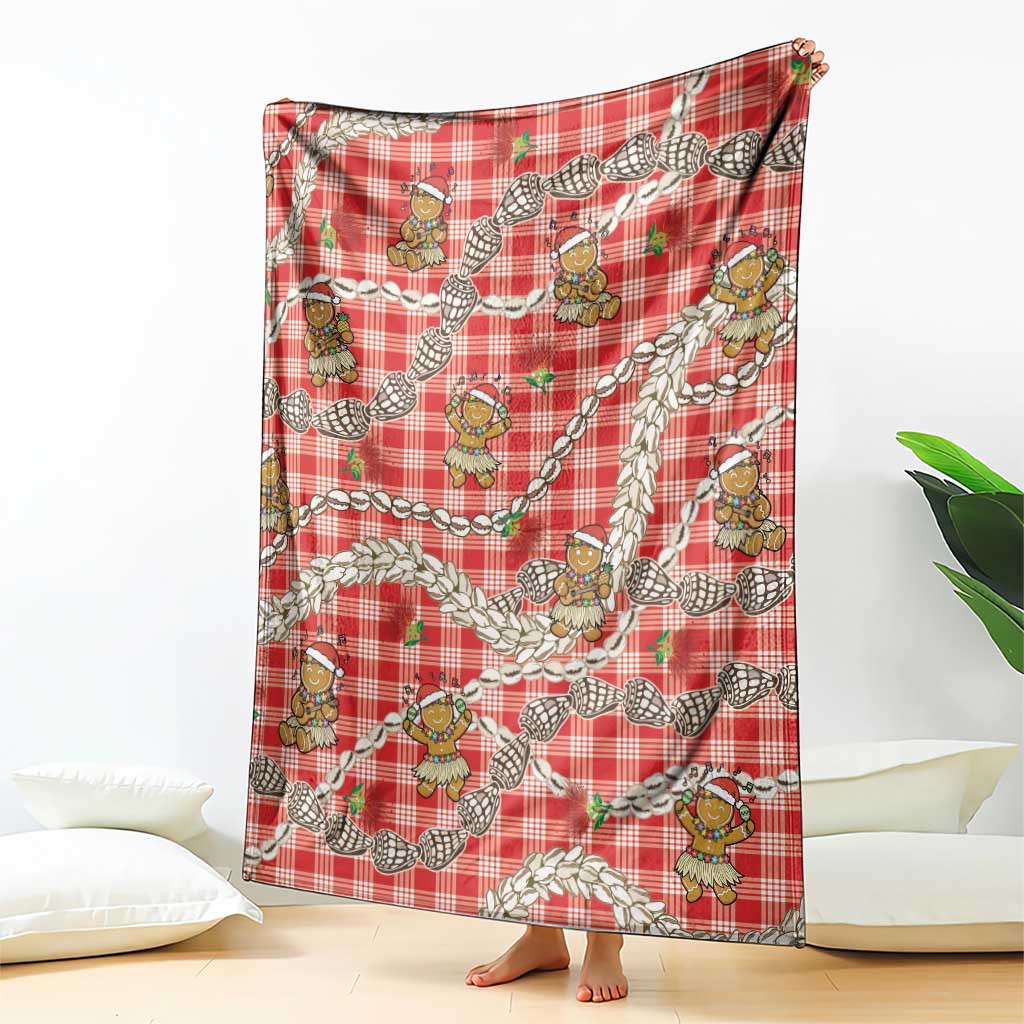 Red Palaka Hawaii Mele Kalikimaka Blanket Ohia Lehua Shell Leis Funny Gingerbread Santa - Polynesian Pride