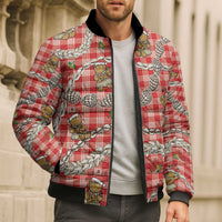 Red Palaka Hawaii Mele Kalikimaka Bomber Puffer Jacket Ohia Lehua Shell Leis Funny Gingerbread Santa - Polynesian Pride