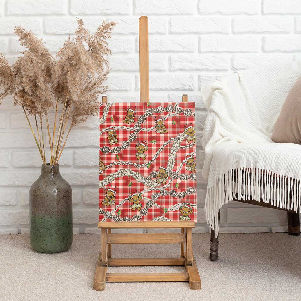 Red Palaka Hawaii Mele Kalikimaka Canvas Wall Art Ohia Lehua Shell Leis Funny Gingerbread Santa - Polynesian Pride