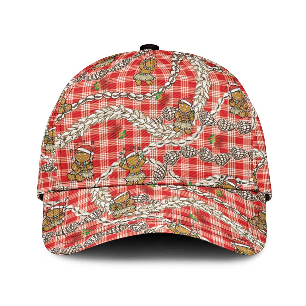 Red Palaka Hawaii Mele Kalikimaka Classic Cap Ohia Lehua Shell Leis Funny Gingerbread Santa - Polynesian Pride