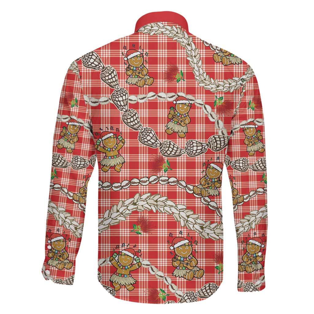 Red Palaka Hawaii Mele Kalikimaka Family Matching Off The Shoulder Long Sleeve Dress and Hawaiian Shirt Ohia Lehua Shell Leis Funny Gingerbread Santa LT14 - Polynesian Pride