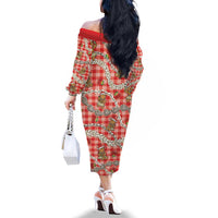 Red Palaka Hawaii Mele Kalikimaka Family Matching Off The Shoulder Long Sleeve Dress and Hawaiian Shirt Ohia Lehua Shell Leis Funny Gingerbread Santa LT14 - Polynesian Pride