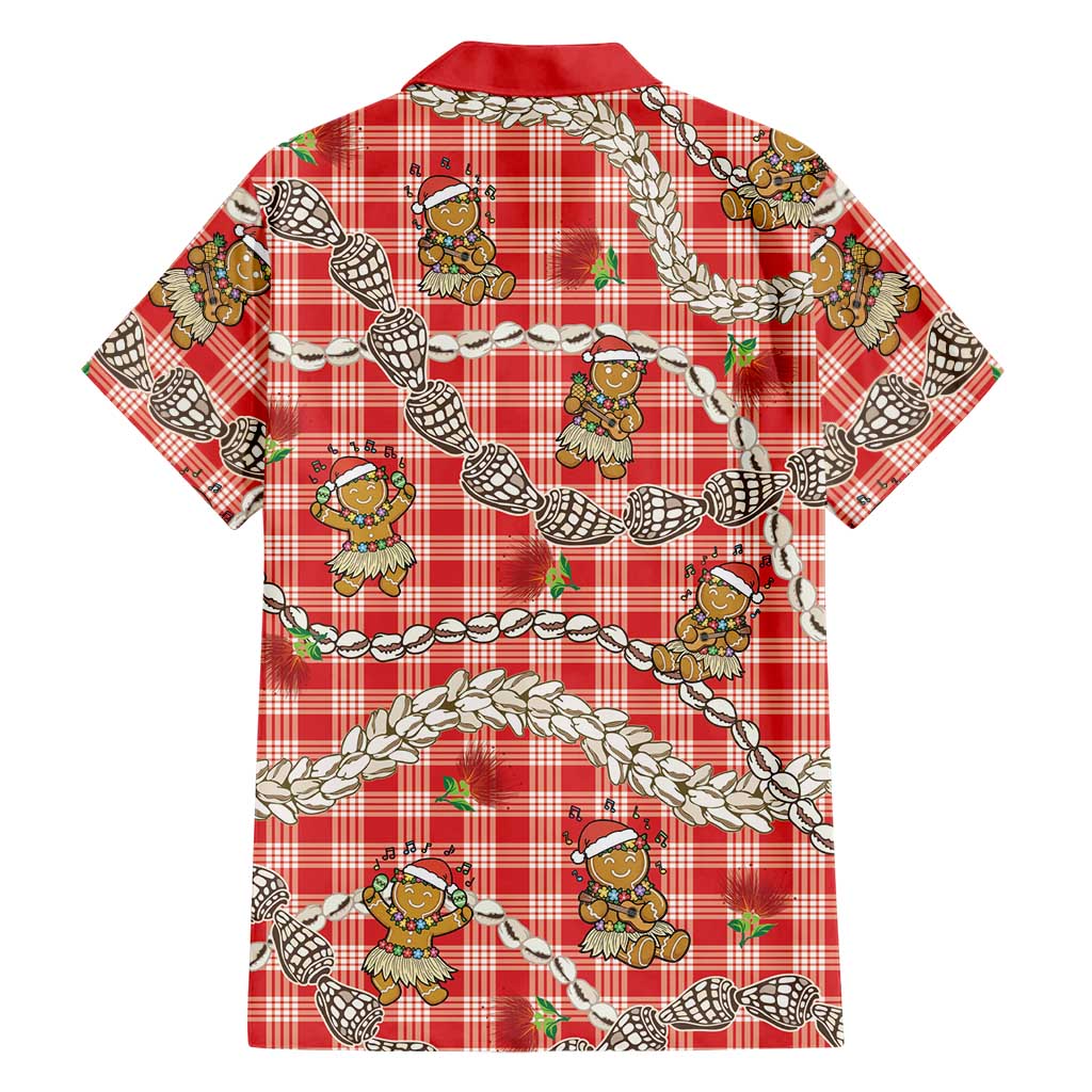 Red Palaka Hawaii Mele Kalikimaka Family Matching Off Shoulder Maxi Dress and Hawaiian Shirt Ohia Lehua Shell Leis Funny Gingerbread Santa LT14 - Polynesian Pride