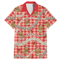 Red Palaka Hawaii Mele Kalikimaka Family Matching Puletasi and Hawaiian Shirt Ohia Lehua Shell Leis Funny Gingerbread Santa LT14 Dad's Shirt - Short Sleeve Red - Polynesian Pride