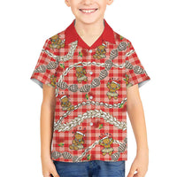 Red Palaka Hawaii Mele Kalikimaka Family Matching Puletasi and Hawaiian Shirt Ohia Lehua Shell Leis Funny Gingerbread Santa LT14 - Polynesian Pride