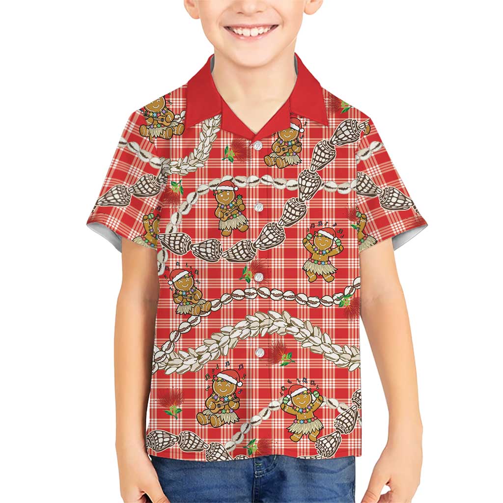 Red Palaka Hawaii Mele Kalikimaka Family Matching Short Sleeve Bodycon Dress and Hawaiian Shirt Ohia Lehua Shell Leis Funny Gingerbread Santa LT14 - Polynesian Pride