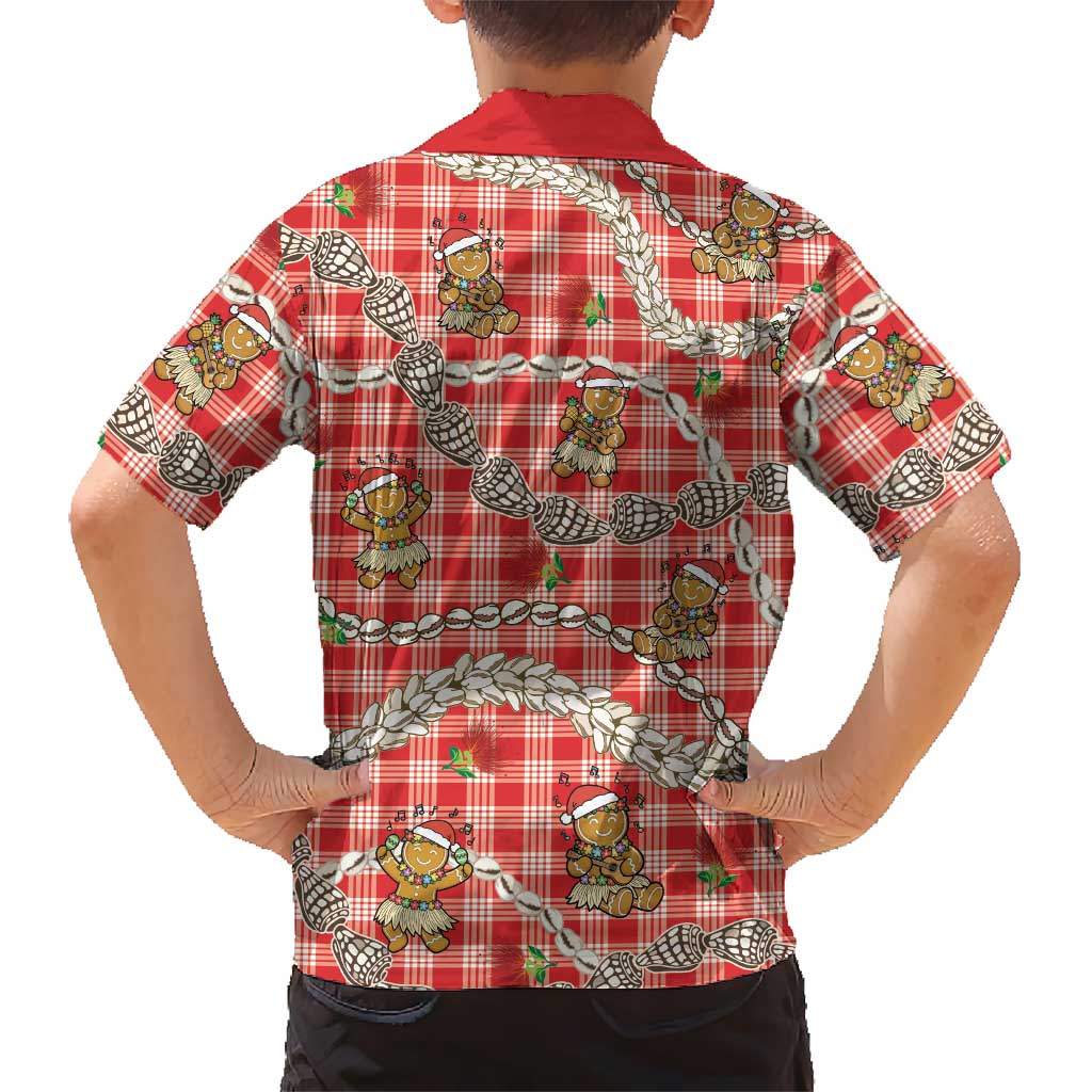 Red Palaka Hawaii Mele Kalikimaka Family Matching Summer Maxi Dress and Hawaiian Shirt Ohia Lehua Shell Leis Funny Gingerbread Santa LT14 - Polynesian Pride