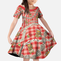 Red Palaka Hawaii Mele Kalikimaka Family Matching Summer Maxi Dress and Hawaiian Shirt Ohia Lehua Shell Leis Funny Gingerbread Santa LT14 Daughter's Dress Red - Polynesian Pride