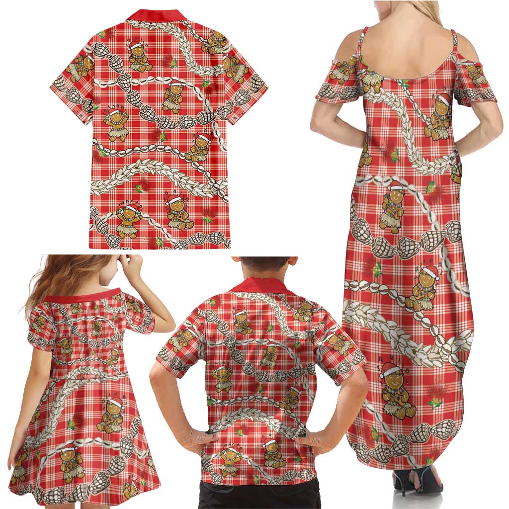 Red Palaka Hawaii Mele Kalikimaka Family Matching Summer Maxi Dress and Hawaiian Shirt Ohia Lehua Shell Leis Funny Gingerbread Santa LT14 - Polynesian Pride