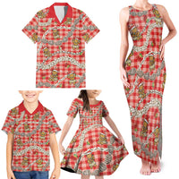 Red Palaka Hawaii Mele Kalikimaka Family Matching Tank Maxi Dress and Hawaiian Shirt Ohia Lehua Shell Leis Funny Gingerbread Santa LT14 - Polynesian Pride