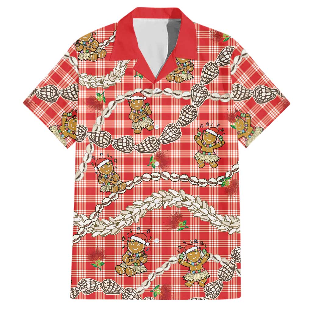 Red Palaka Hawaii Mele Kalikimaka Family Matching Tank Maxi Dress and Hawaiian Shirt Ohia Lehua Shell Leis Funny Gingerbread Santa LT14 Dad's Shirt - Short Sleeve Red - Polynesian Pride