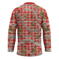 Red Palaka Hawaii Mele Kalikimaka Hockey Jersey Ohia Lehua Shell Leis Funny Gingerbread Santa - Polynesian Pride
