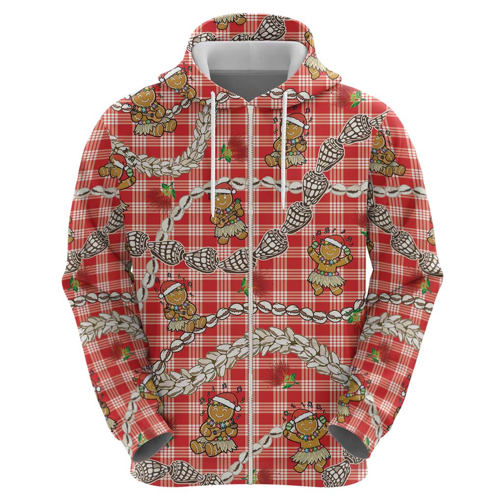 Red Palaka Hawaii Mele Kalikimaka Hoodie Ohia Lehua Shell Leis Funny Gingerbread Santa - Polynesian Pride