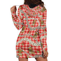 Red Palaka Hawaii Mele Kalikimaka Hoodie Dress Ohia Lehua Shell Leis Funny Gingerbread Santa - Polynesian Pride