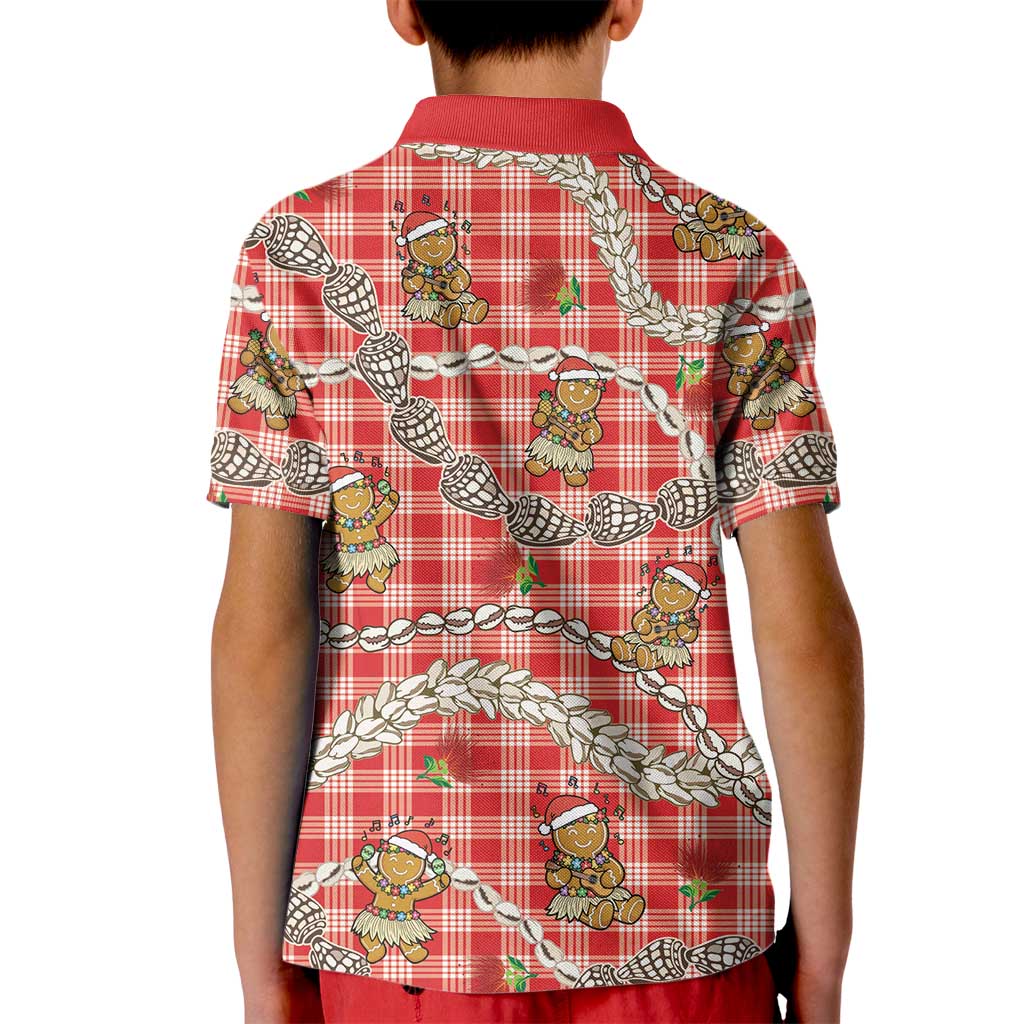 Red Palaka Hawaii Mele Kalikimaka Kid Polo Shirt Ohia Lehua Shell Leis Funny Gingerbread Santa - Polynesian Pride