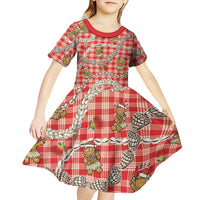 Red Palaka Hawaii Mele Kalikimaka Kid Short Sleeve Dress Ohia Lehua Shell Leis Funny Gingerbread Santa - Polynesian Pride