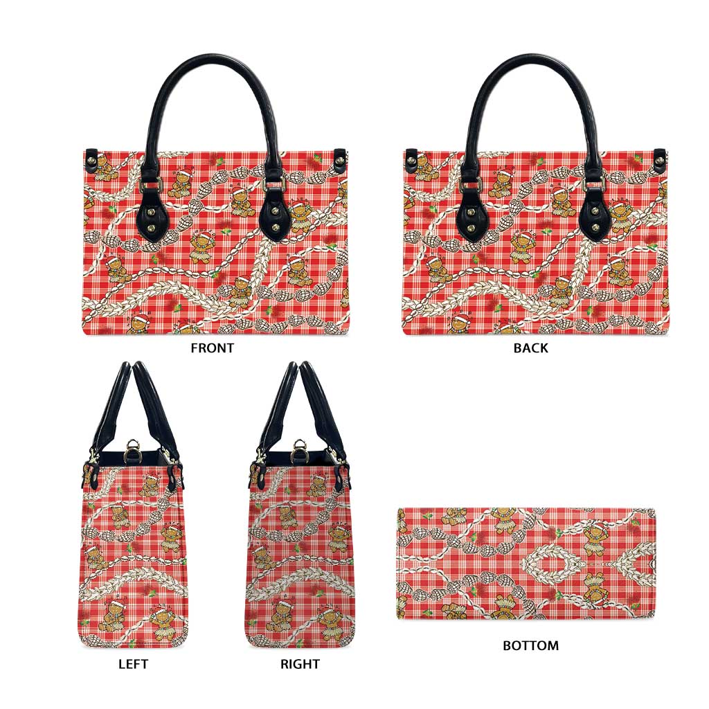 Red Palaka Hawaii Mele Kalikimaka Leather Bag Ohia Lehua Shell Leis Funny Gingerbread Santa - Polynesian Pride