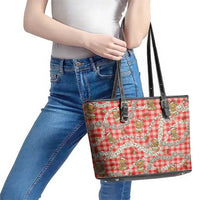 Red Palaka Hawaii Mele Kalikimaka Leather Tote Bag Ohia Lehua Shell Leis Funny Gingerbread Santa LT14 - Polynesian Pride