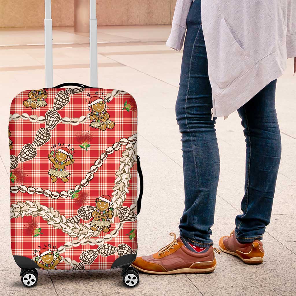 Red Palaka Hawaii Mele Kalikimaka Luggage Cover Ohia Lehua Shell Leis Funny Gingerbread Santa - Polynesian Pride