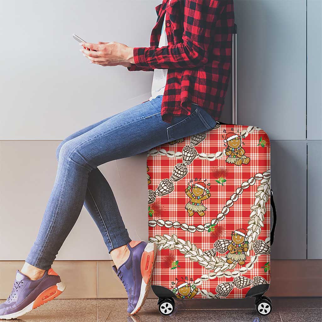 Red Palaka Hawaii Mele Kalikimaka Luggage Cover Ohia Lehua Shell Leis Funny Gingerbread Santa - Polynesian Pride