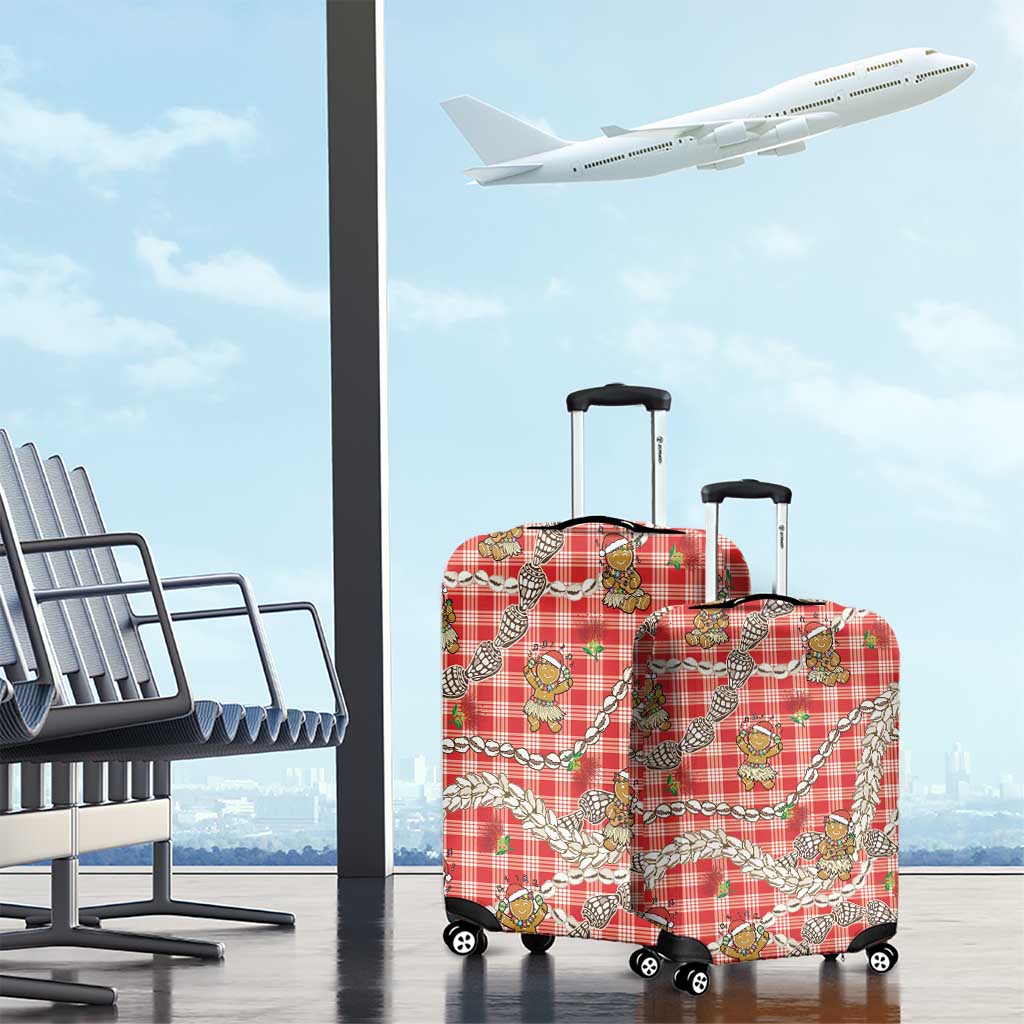 Red Palaka Hawaii Mele Kalikimaka Luggage Cover Ohia Lehua Shell Leis Funny Gingerbread Santa - Polynesian Pride