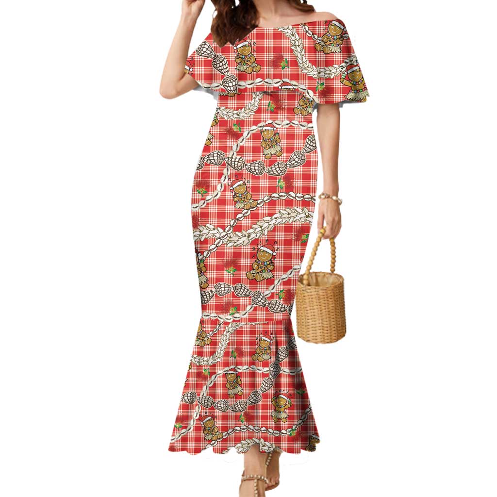 Red Palaka Hawaii Mele Kalikimaka Mermaid Dress Ohia Lehua Shell Leis Funny Gingerbread Santa - Polynesian Pride