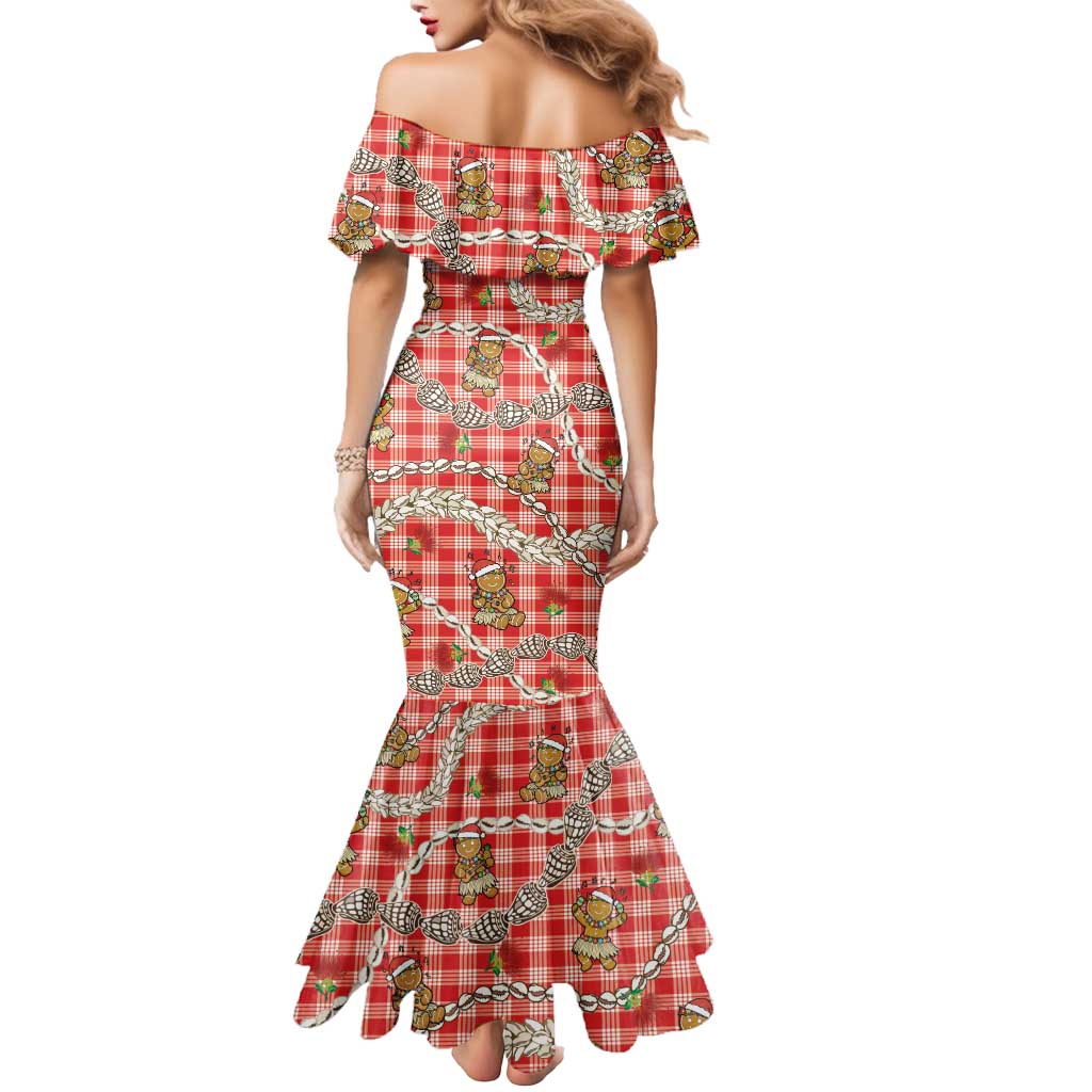 Red Palaka Hawaii Mele Kalikimaka Mermaid Dress Ohia Lehua Shell Leis Funny Gingerbread Santa - Polynesian Pride