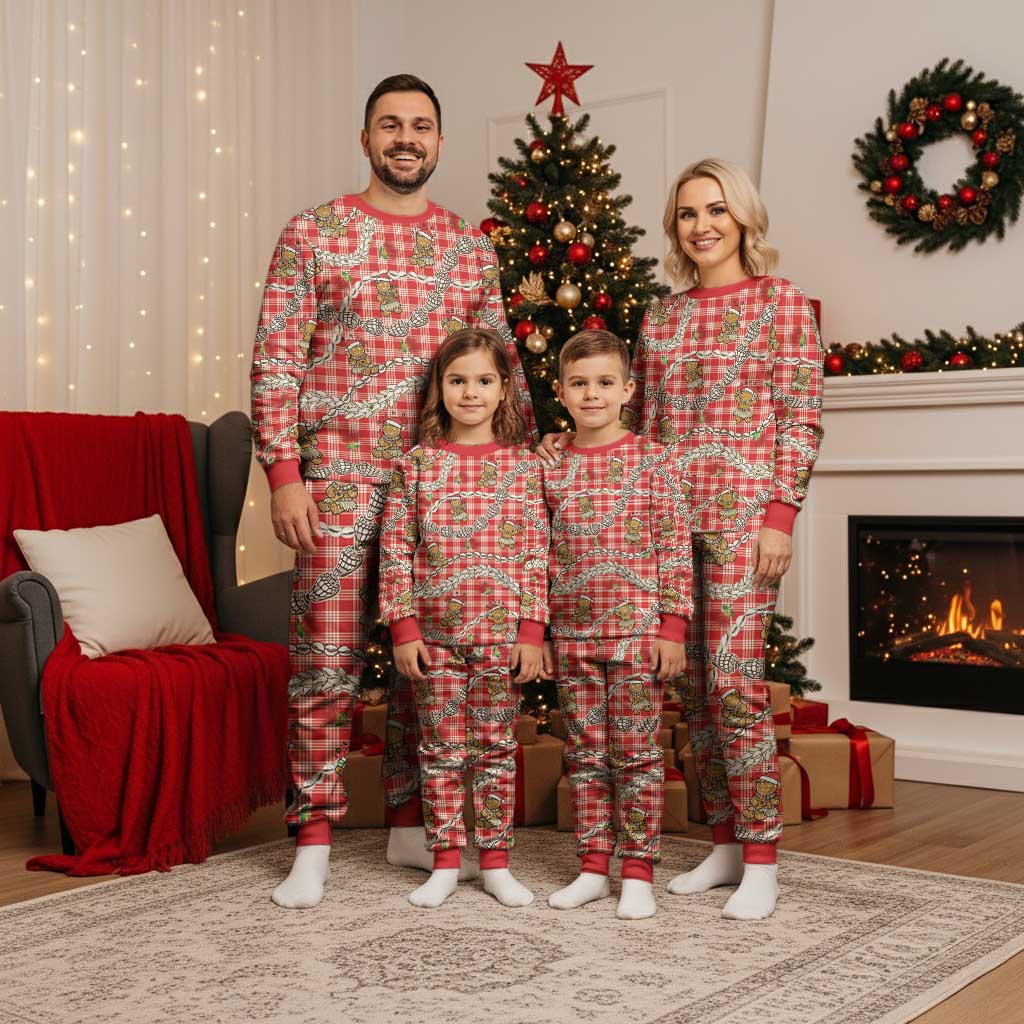 Red Palaka Hawaii Mele Kalikimaka Christmas Pajama Set Ohia Lehua Shell Leis Funny Gingerbread Santa - Polynesian Pride