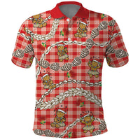 Red Palaka Hawaii Mele Kalikimaka Polo Shirt Ohia Lehua Shell Leis Funny Gingerbread Santa - Polynesian Pride