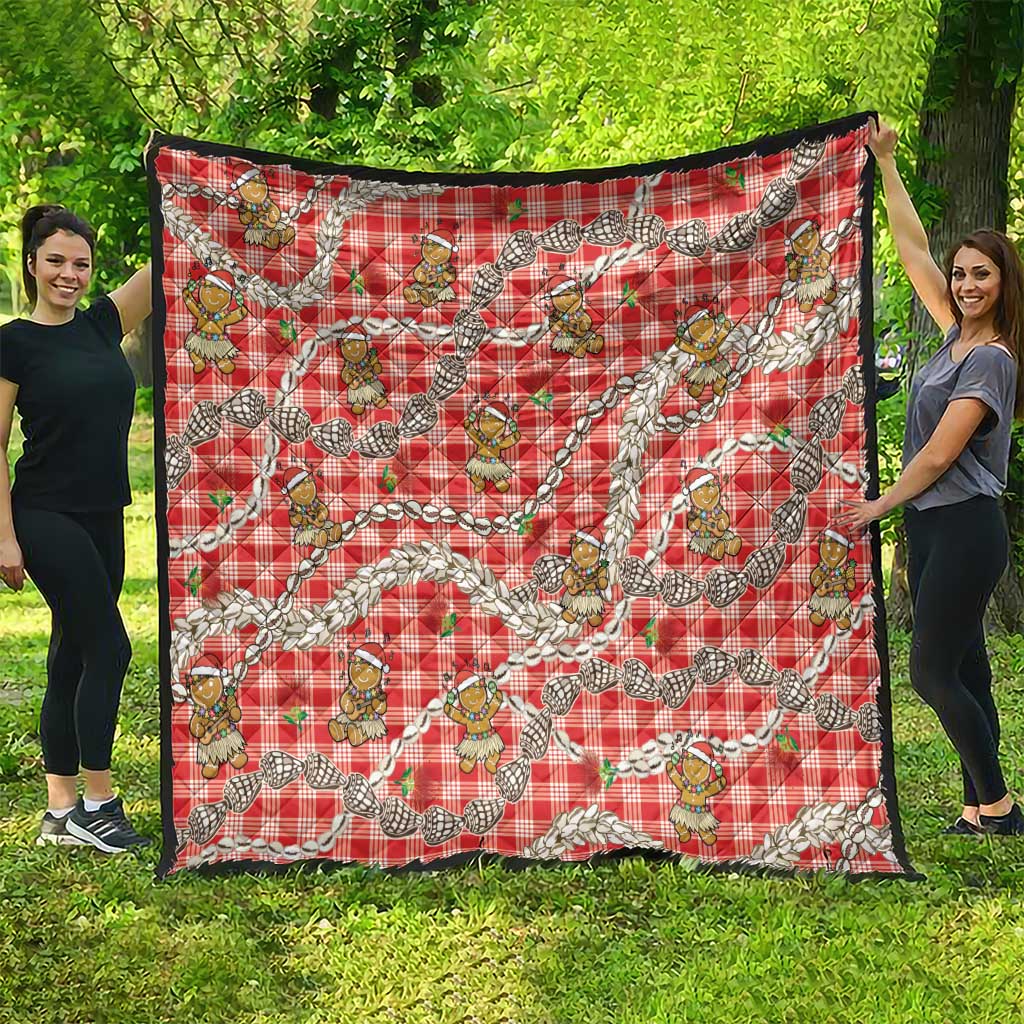 Red Palaka Hawaii Mele Kalikimaka Quilt Ohia Lehua Shell Leis Funny Gingerbread Santa - Polynesian Pride