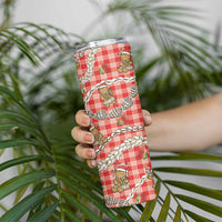 Red Palaka Hawaii Mele Kalikimaka Skinny Tumbler Ohia Lehua Shell Leis Funny Gingerbread Santa - Polynesian Pride