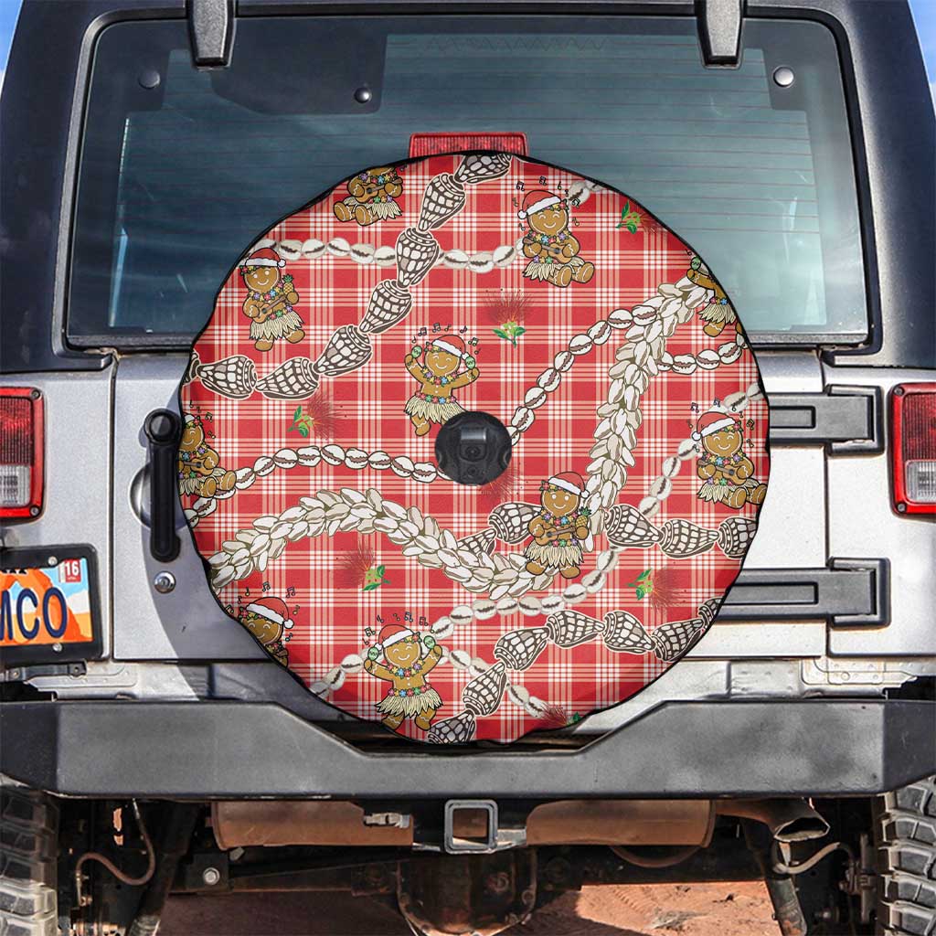 Red Palaka Hawaii Mele Kalikimaka Spare Tire Cover Ohia Lehua Shell Leis Funny Gingerbread Santa LT14 Red - Polynesian Pride