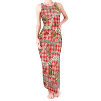 Red Palaka Hawaii Mele Kalikimaka Tank Maxi Dress Ohia Lehua Shell Leis Funny Gingerbread Santa - Polynesian Pride