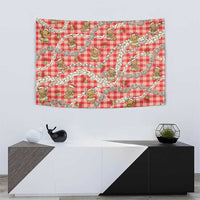 Red Palaka Hawaii Mele Kalikimaka Tapestry Ohia Lehua Shell Leis Funny Gingerbread Santa - Polynesian Pride
