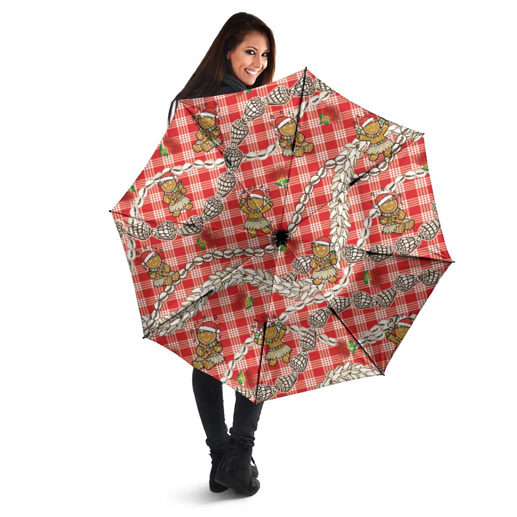 Red Palaka Hawaii Mele Kalikimaka Umbrella Ohia Lehua Shell Leis Funny Gingerbread Santa - Polynesian Pride