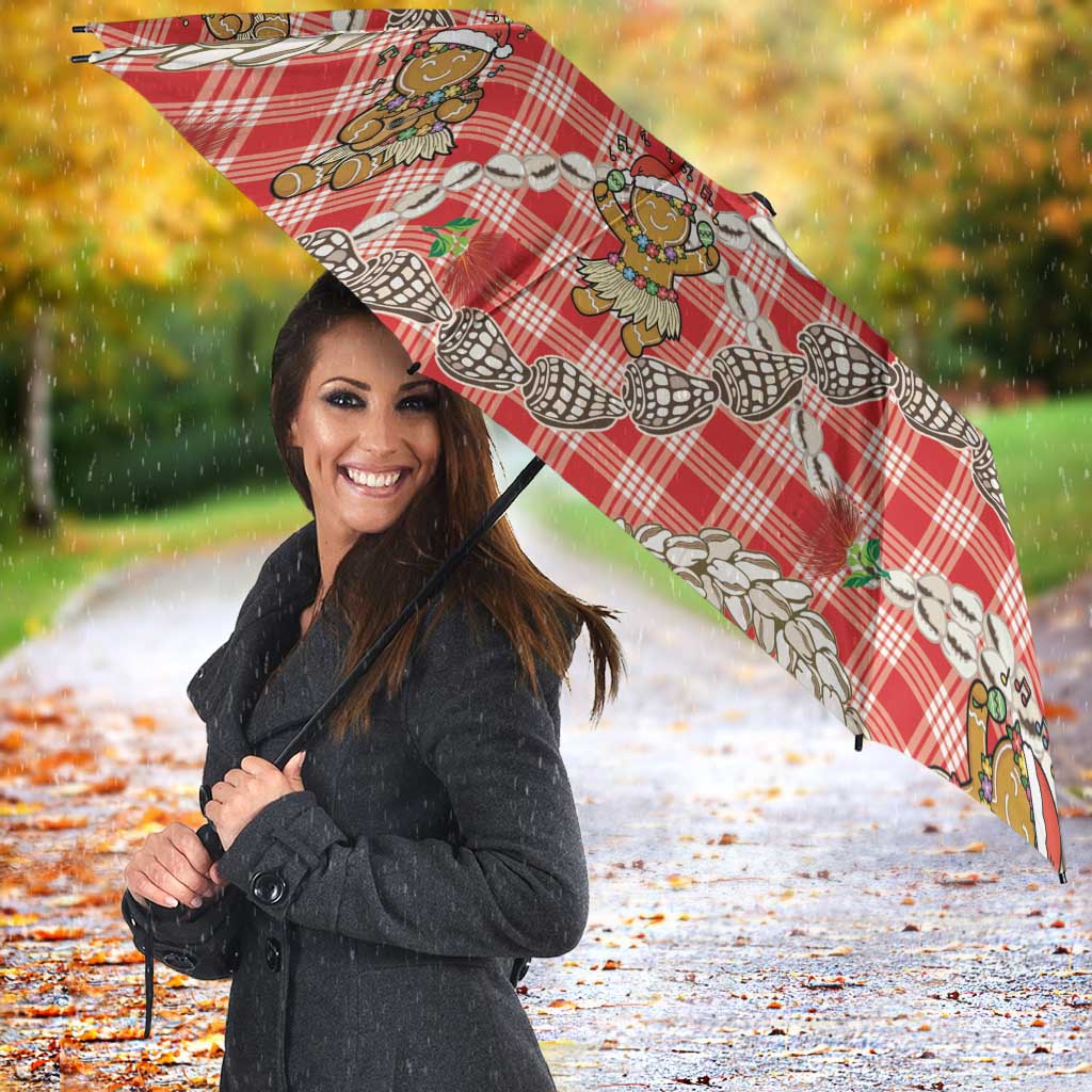 Red Palaka Hawaii Mele Kalikimaka Umbrella Ohia Lehua Shell Leis Funny Gingerbread Santa - Polynesian Pride