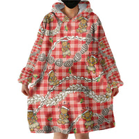 Red Palaka Hawaii Mele Kalikimaka Wearable Blanket Hoodie Ohia Lehua Shell Leis Funny Gingerbread Santa LT14 - Polynesian Pride