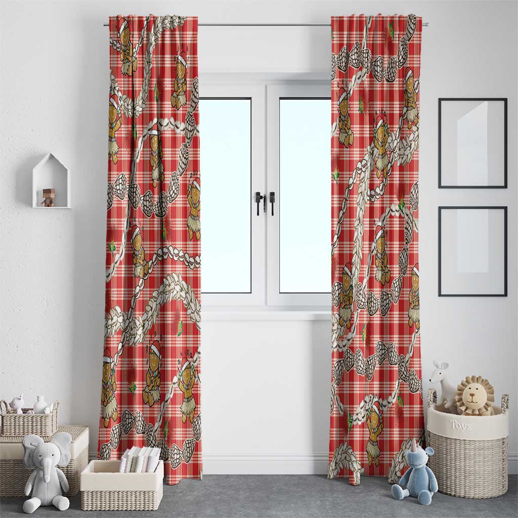 Red Palaka Hawaii Mele Kalikimaka Window Curtain Ohia Lehua Shell Leis Funny Gingerbread Santa - Polynesian Pride