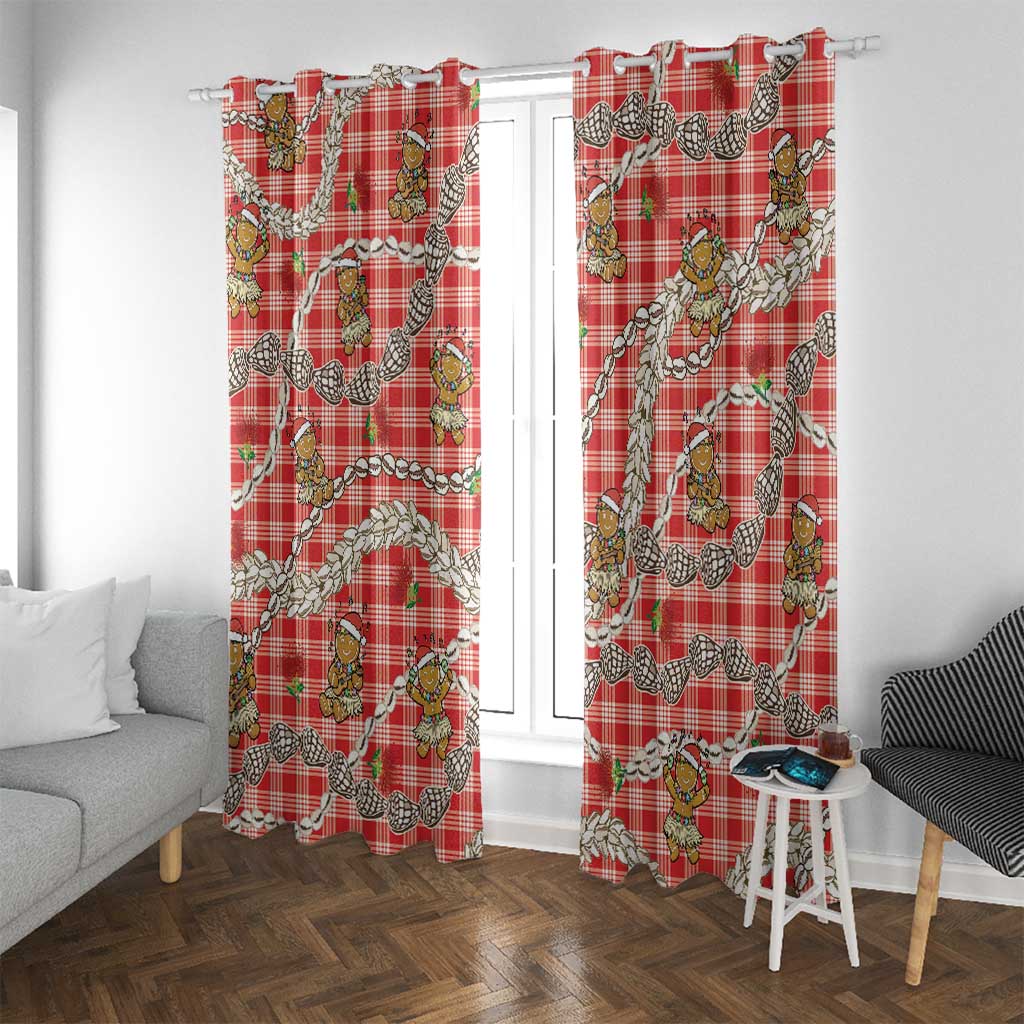 Red Palaka Hawaii Mele Kalikimaka Window Curtain Ohia Lehua Shell Leis Funny Gingerbread Santa - Polynesian Pride