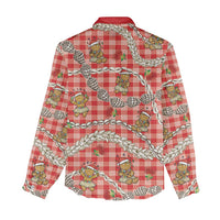 Red Palaka Hawaii Mele Kalikimaka Women Casual Shirt Ohia Lehua Shell Leis Funny Gingerbread Santa - Polynesian Pride