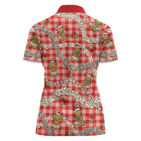 Red Palaka Hawaii Mele Kalikimaka Women Polo Shirt Ohia Lehua Shell Leis Funny Gingerbread Santa - Polynesian Pride