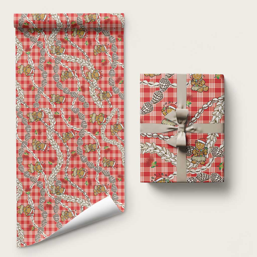 Red Palaka Hawaii Mele Kalikimaka Wrapping Paper Ohia Lehua Shell Leis Funny Gingerbread Santa - Polynesian Pride
