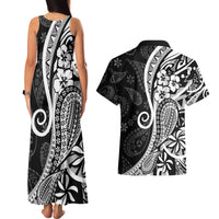 Black Polynesia Paisley Couples Matching Tank Maxi Dress and Hawaiian Shirt Polynesian With Tropical Flowers LT14 - Polynesian Pride